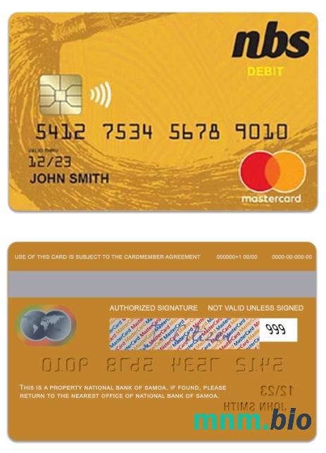 Samoa National Bank of Samoa debet przykład karty mastercard w formacie PSD